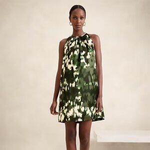 Banana Republic Black and Green Silky Crepe Mini Dress